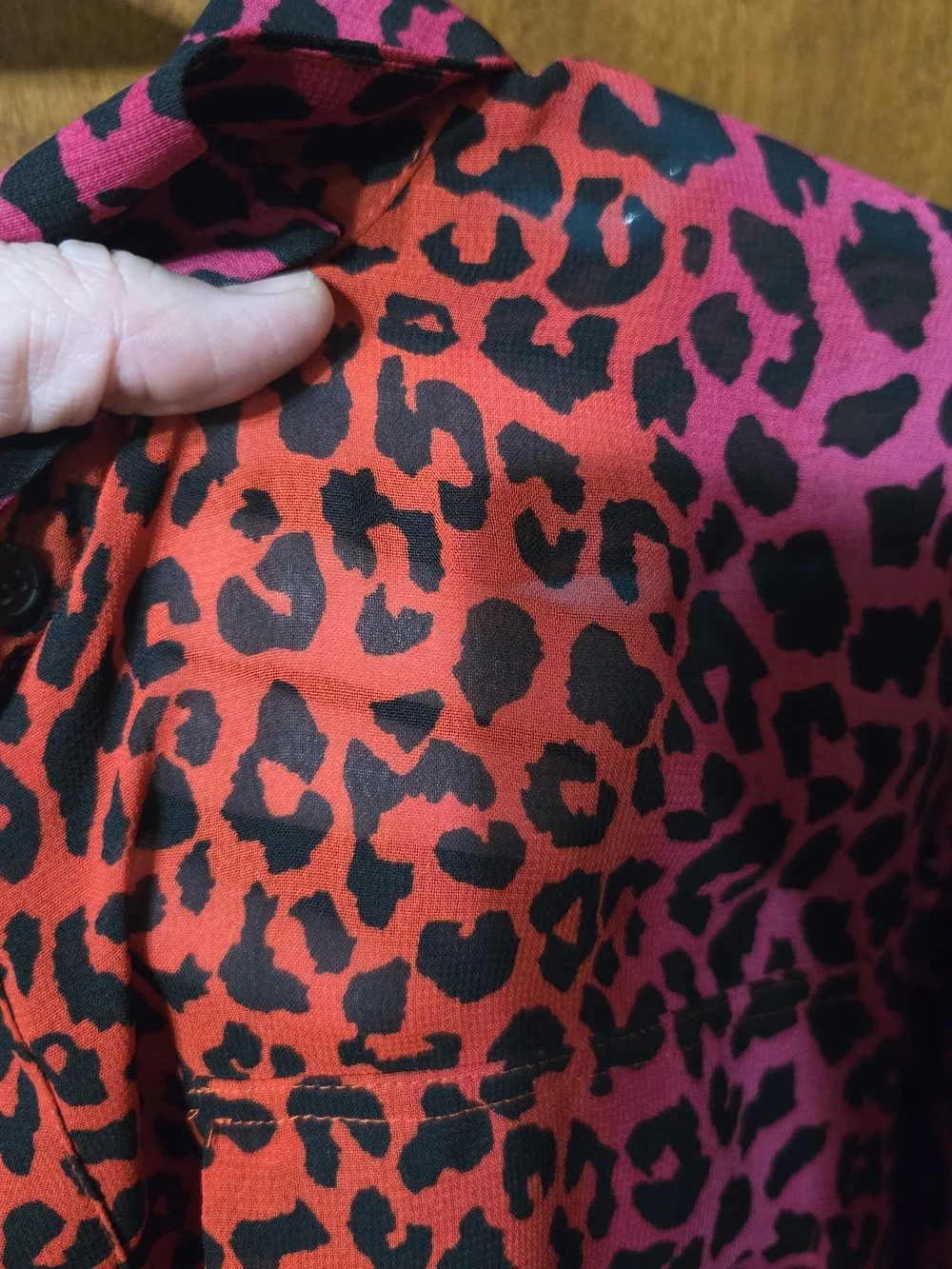 Lane Bryant Red and Pink Leopard Print Button-Down Top - Picture 4 of 5